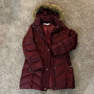 Kenneth Cole burgundy long puffer jacket
